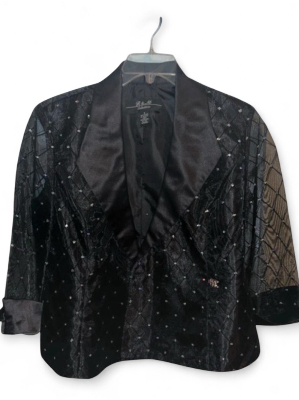 Embellished Black Satin-Trim Evening Jacket
